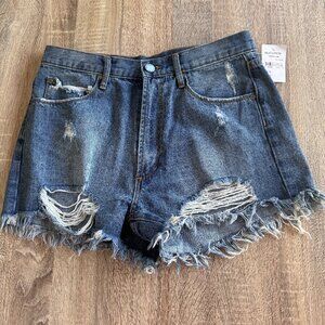 Articles of Society Shorts Womens Blue Denim Jeans Distressed Raw Hem Cut Off 28